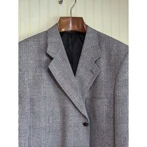 Petrocelli Sport Coat Mens 46 Long Gray Glen Plaid Silk Wool 3 Button Blazer